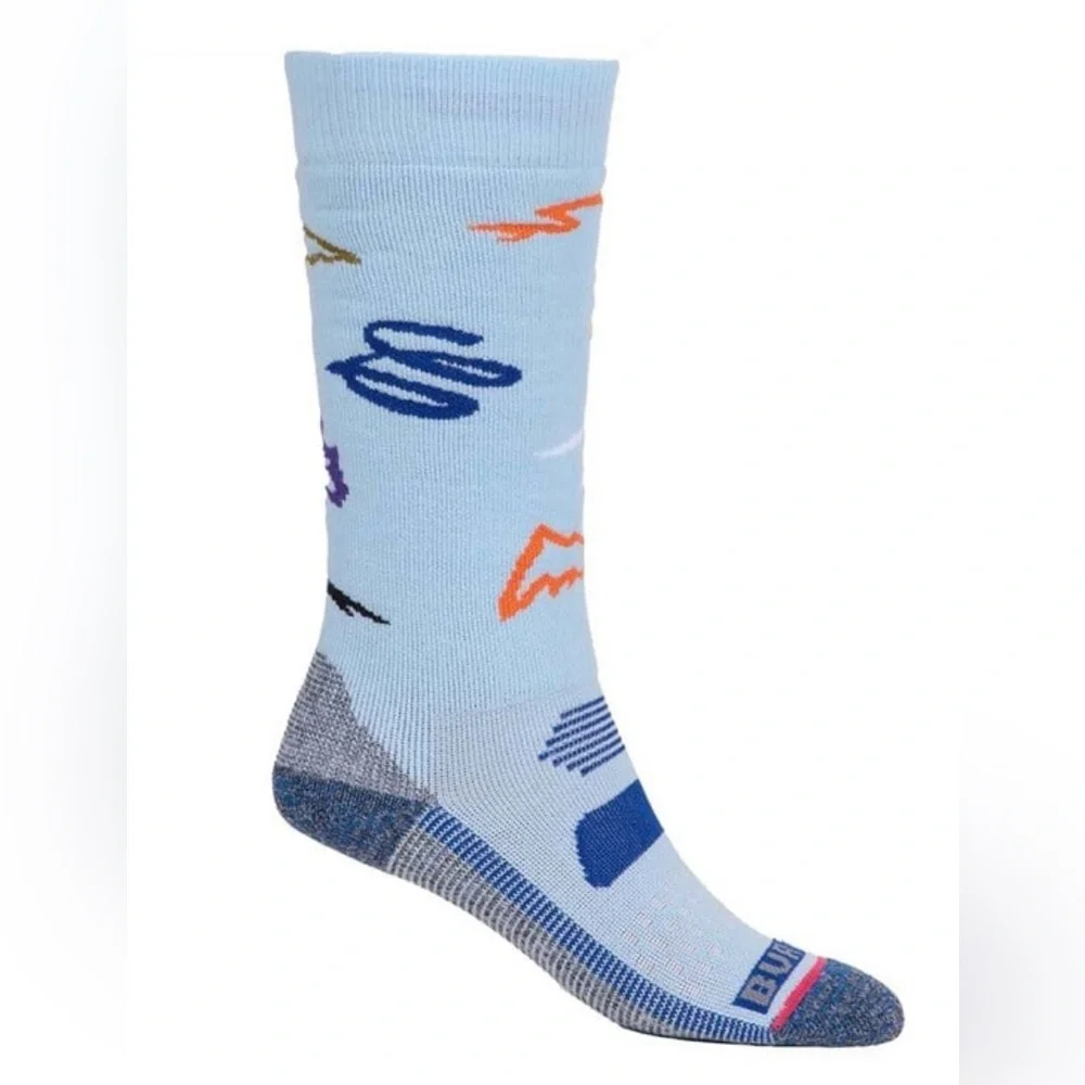 Burton Kids' Performance Midweight Wool Sock - Light Blue Multicolor Accents